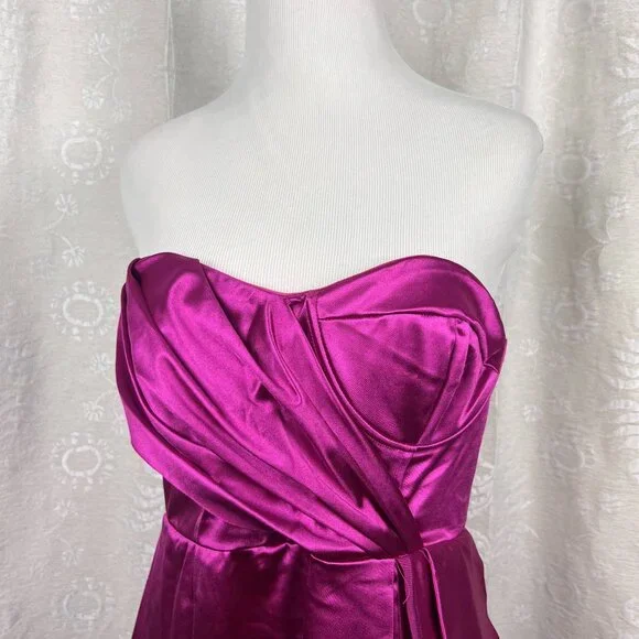 Hello Molly Enter the Room satin mini dress fuschia strapless side train